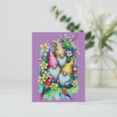 Garden Gnomes with Parrots and Spring Florals ポストカード (スタンド正面)