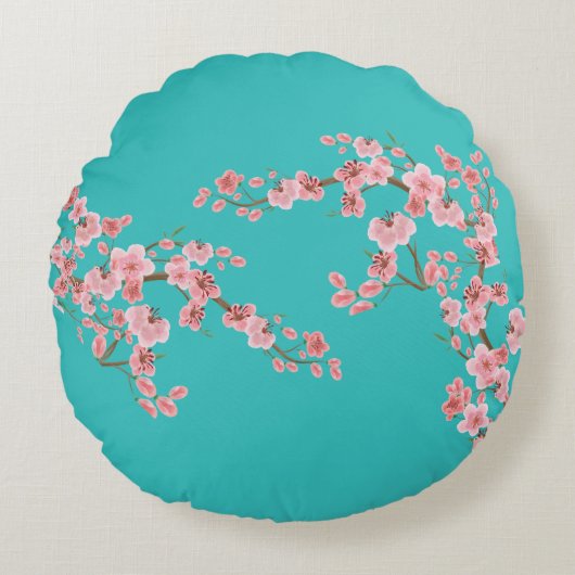 Garden Green Cherry Blossom Accent Pillow ラウンドクッション (正面)