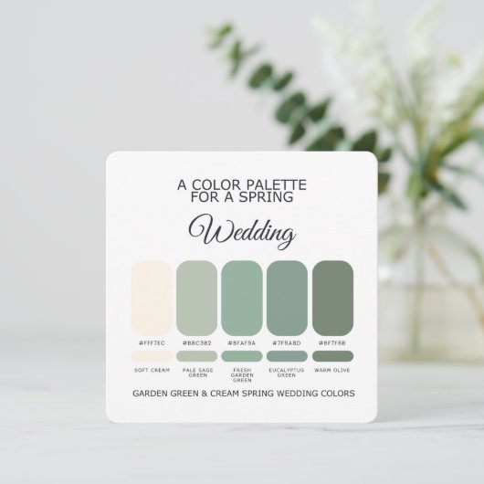 Garden Green & Cream Spring Wedding Palette Card 招待状 (スタンド正面)