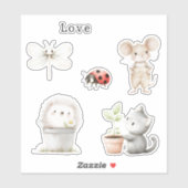 Garden Hedgehog Mouse Cat Dragonfly Ladybug シール (シート)
