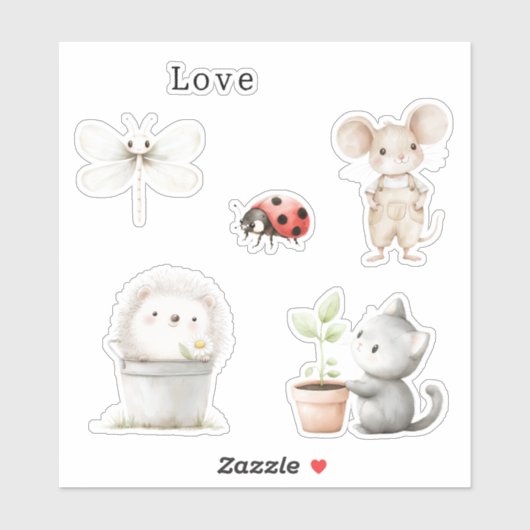 Garden Hedgehog Mouse Cat Dragonfly Ladybug シール (シート)