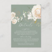 Garden Ivory Roses Sage Green Wedding  エンクロージャーカード (正面)