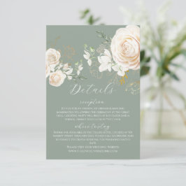Garden Ivory Roses Sage Green Wedding  エンクロージャーカード
