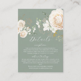 Garden Ivory Roses Sage Green Wedding  エンクロージャーカード