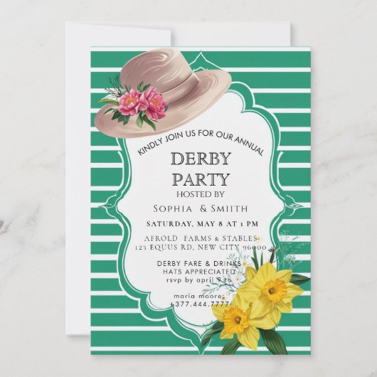 Garden Kentucky Derby Party Invitation Green Strip 招待状 (正面)