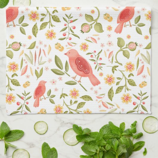 Garden Kitchen – Botanical Bird & Fruits Design キッチンタオル (折り畳み)