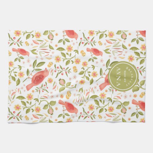 Garden Kitchen – Botanical Bird & Fruits Design キッチンタオル (横)