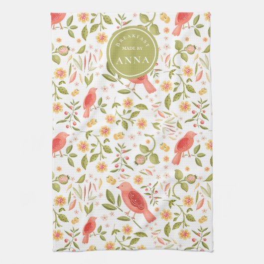 Garden Kitchen – Botanical Bird & Fruits Design キッチンタオル (縦)