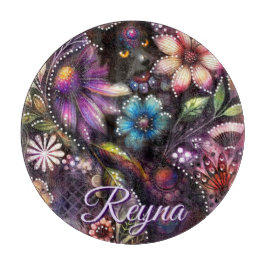 Garden Kitty Cat Floral Abstract Personalized カッティングボード