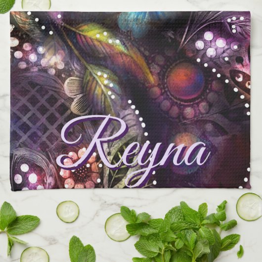 Garden Kitty Cat Floral Abstract Personalized キッチンタオル (折り畳み)