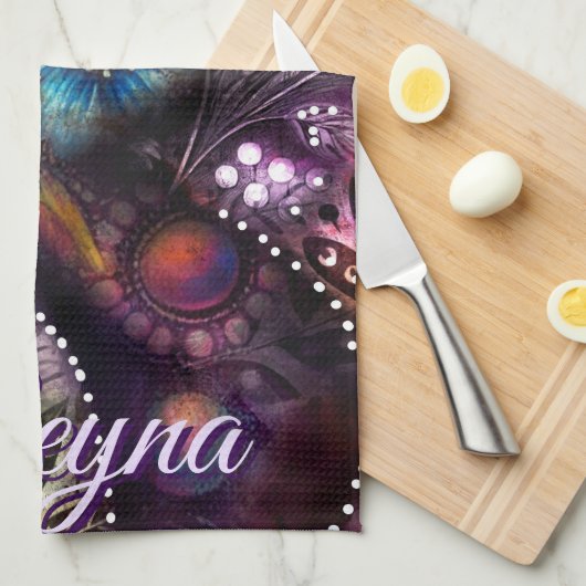 Garden Kitty Cat Floral Abstract Personalized キッチンタオル (四つ折り)