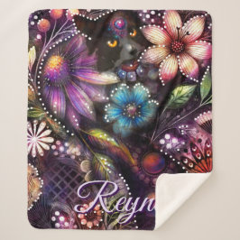 Garden Kitty Cat Floral Abstract Personalized シェルパブランケット