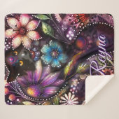 Garden Kitty Cat Floral Abstract Personalized シェルパブランケット (正面(横))