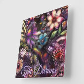 Garden Kitty Cat Floral Abstract Personalized スクエア壁時計 (傾斜)