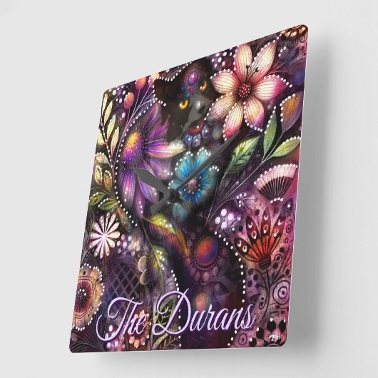 Garden Kitty Cat Floral Abstract Personalized スクエア壁時計 (傾斜)