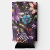 Garden Kitty Cat Floral Abstract Personalized スリム缶クーラー (裏面)