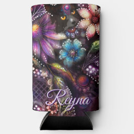 Garden Kitty Cat Floral Abstract Personalized スリム缶クーラー