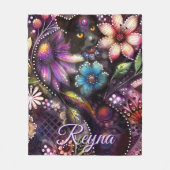 Garden Kitty Cat Floral Abstract Personalized フリースブランケット (正面)