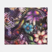 Garden Kitty Cat Floral Abstract Personalized フリースブランケット (正面(横))