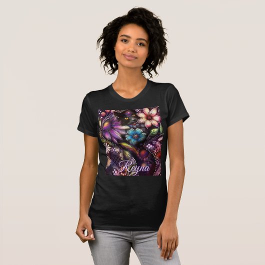 Garden Kitty Cat Floral Abstract Personalized Tシャツ (正面フル)