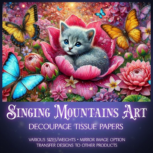 Garden Kitty Whimsy Decoupage  薄葉紙