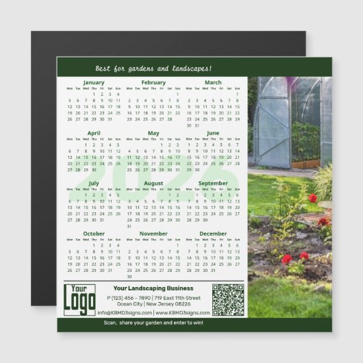 Garden Landscape Green White 2026 Calendar Magnet (正面/裏面)