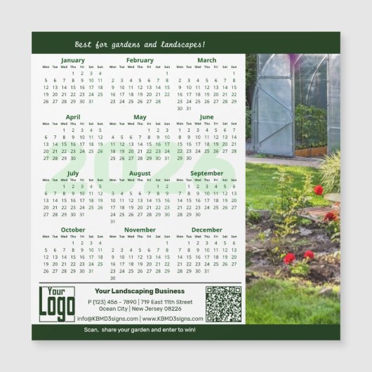 Garden Landscape Green White 2026 Calendar Magnet (正面)