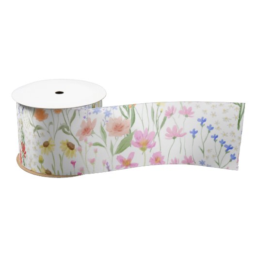 Garden light Background Wildflowers Floral Pattern サテンリボン (リール)
