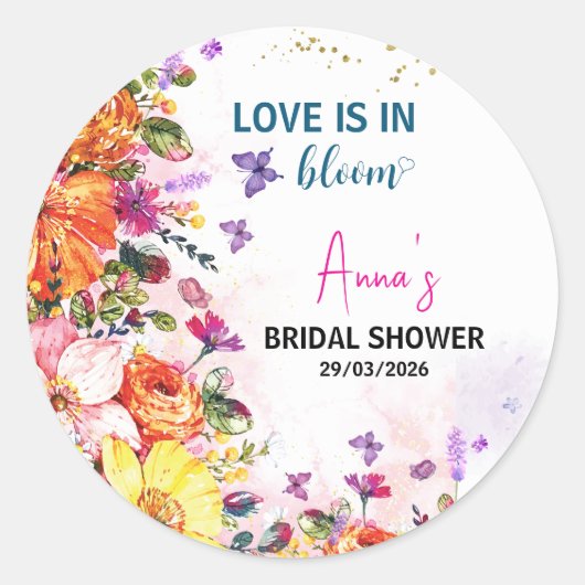 Garden love is in bloom wildflower bridal shower ラウンドシール (正面)
