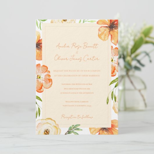 Garden Meadow Soft Peach Floral Wedding Invitation 招待状 (スタンド正面)