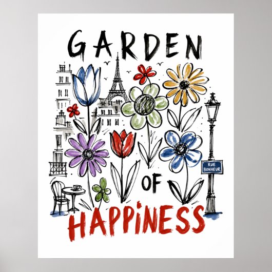 Garden of Happiness – パリの花のスケッチ ポスター (正面)