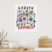 Garden of Happiness – パリの花のスケッチ ポスター (キッチン)