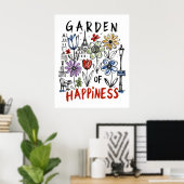 Garden of Happiness – パリの花のスケッチ ポスター (ホームオフィス)