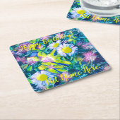 Garden of Love Wildflowers Birthday Napkins スクエアペーパーコースター (アングル)