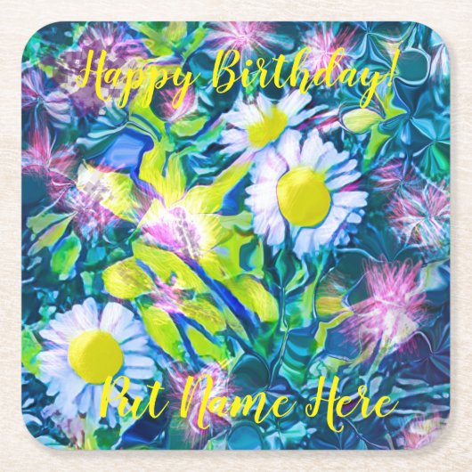 Garden of Love Wildflowers Birthday Napkins スクエアペーパーコースター (正面)
