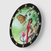 GARDEN OF MELISSA魔法蝶と赤の女性 ラージ壁時計 (傾斜)