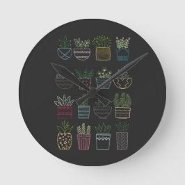 Garden Party avec pots et fleurs ラウンド壁時計