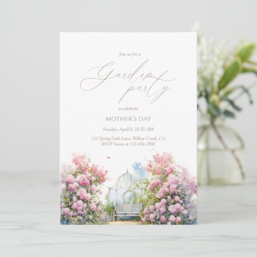 Garden Party Floral Gazebo Elegant Mother’s Day 招待状 (スタンド正面)