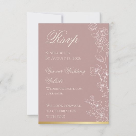 Garden Party Mauve and Gold RSVP Card (正面)