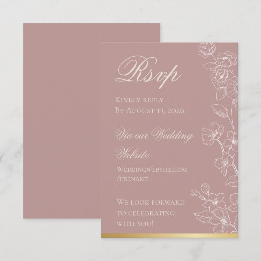 Garden Party Mauve and Gold RSVP Card (正面/裏面)