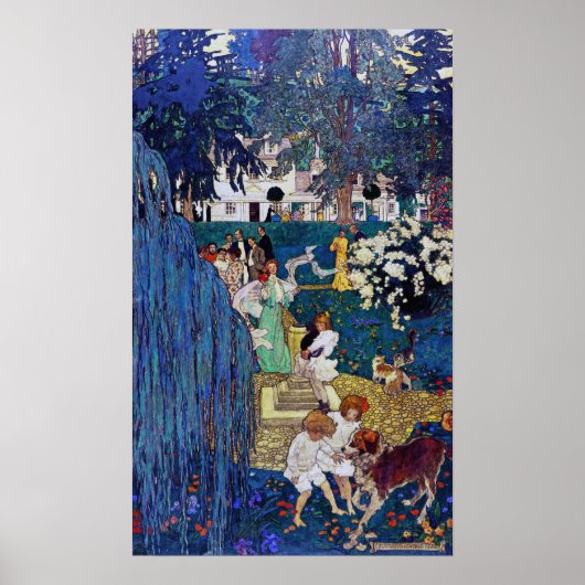 Garden Party with Dog & Cat, Jessie Willcox Smith ポスター (正面)