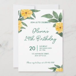 Garden Party Yellow Floral Birthday Invitation 招待状