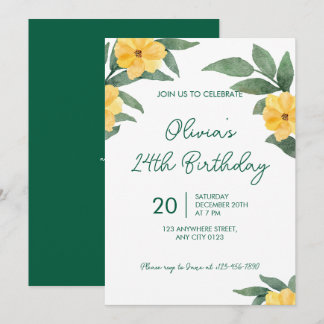 Garden Party Yellow Floral Birthday Invitation 招待状