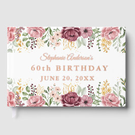Garden Pink Summer Rose  Floral 60th Birthday Foil ゲストブック