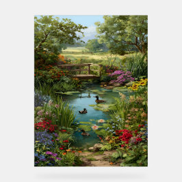 Garden Pond with Ducks – Floral Water Garden Art P アクリルサイン