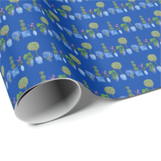 Garden Pots Wrapping Paper (on Blue) ラッピングペーパー (ロールコーナー)