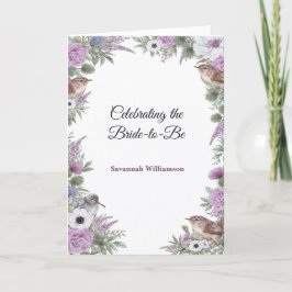 Garden Purple Green Floral Songbirds Bridal Shower カード