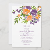 Garden Purple Orange Floral photos Qr code wedding 招待状 (正面)