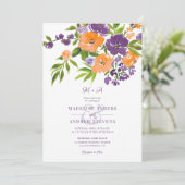 Garden Purple Orange Floral photos Qr code wedding 招待状 (スタンド正面)