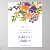 Garden Purple Orange Floral wedding Welcome ポスター (正面)